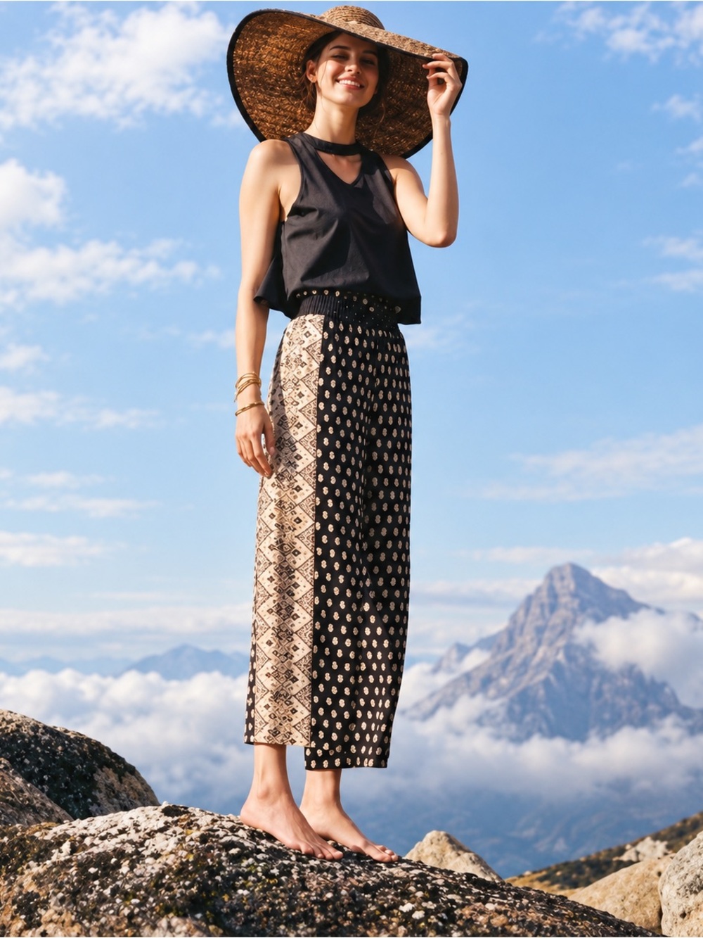Anthropologie Maeve Rooibos Rust Red Geometric Wide Leg Paper Bag Pants